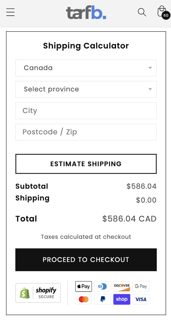 Tarfb Shipping Calculator Mobile Layout